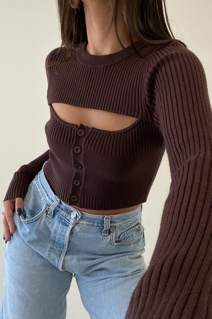 Rib Knitted Front Cut-out Top