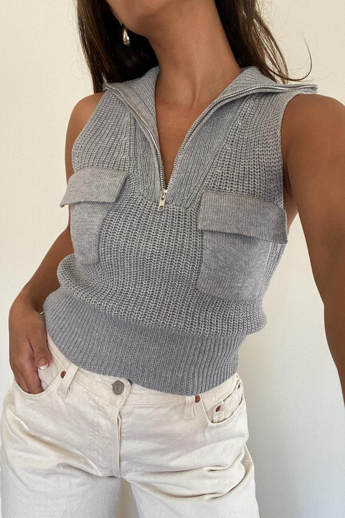 Zip Knit Top with Pocket Detail