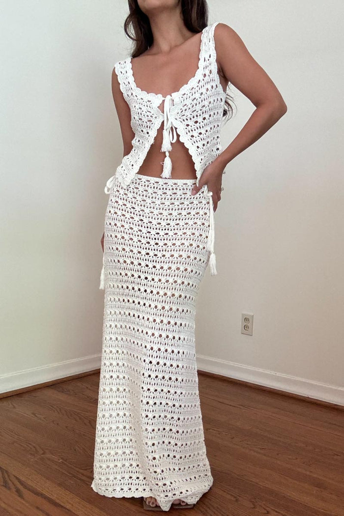 Knit Crochet Top and Maxi Skirt Sets