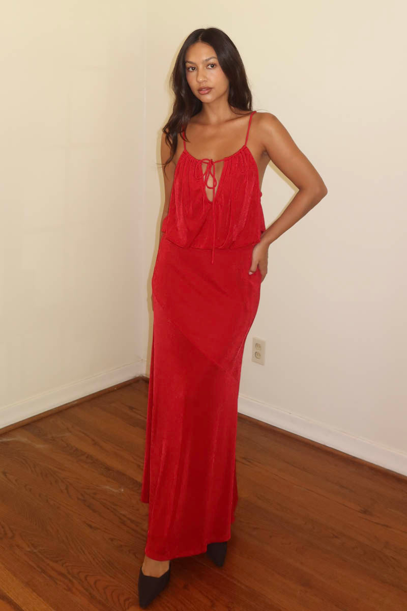 Slinky Knit Maxi Dress - Red M