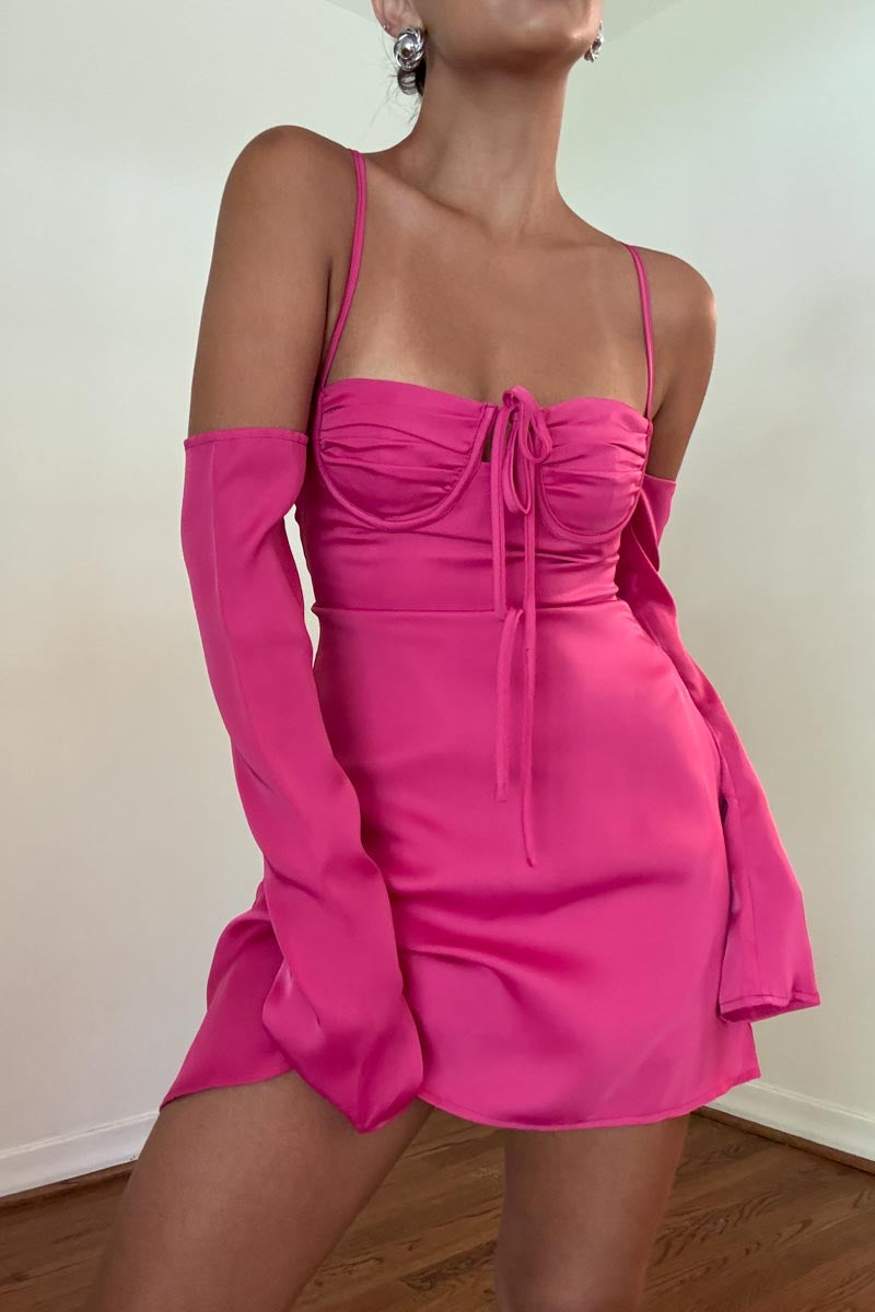 Off Shoulder Back Lace Up Mini Dress Pink / Medium