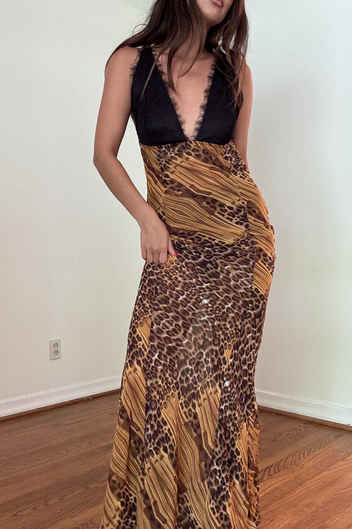 Leopard Lace Bust Detail Slip Maxi Dress
