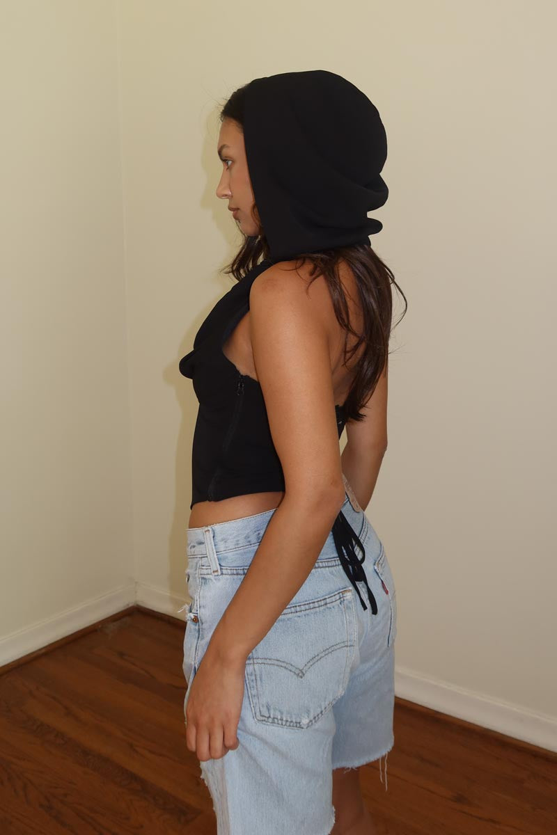 Hooded Cowl Corset Top