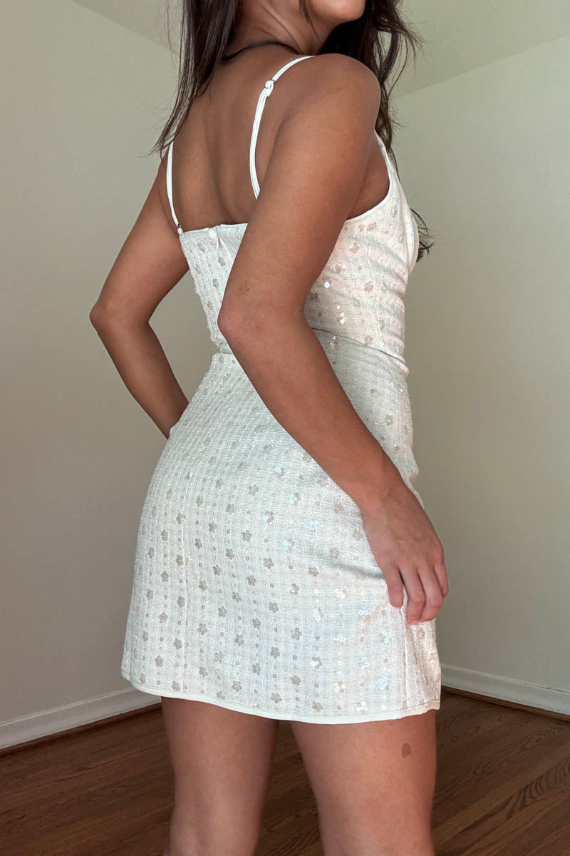 Textured Sequin Corset Strappy Mini Dress Cream / Medium Textured Sequin Corset Strappy Mini Dress Cream / Medium