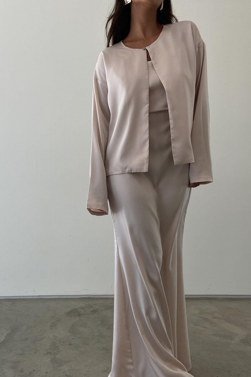 Satin Midi Dress and Cardigan Sets Black / Medium