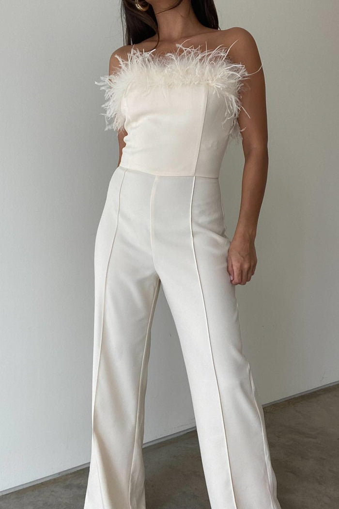 Twill Feather Detail Tube Jumpsuit - TheOures
