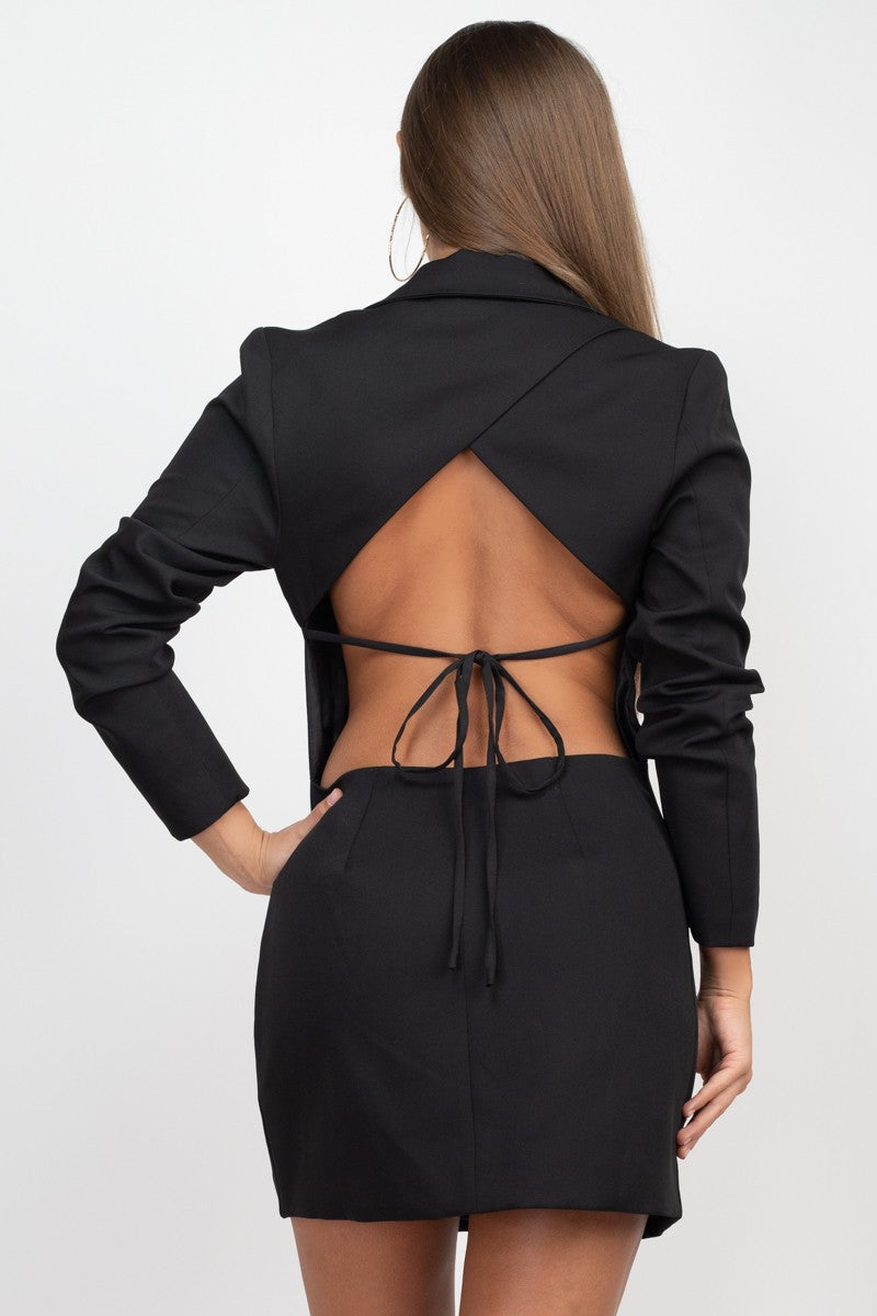Ladies Woven Back Open Jacket Mini Dress Black / Medium