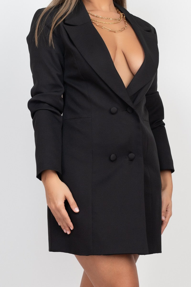 Ladies Woven Back Open Jacket Mini Dress Black / Medium