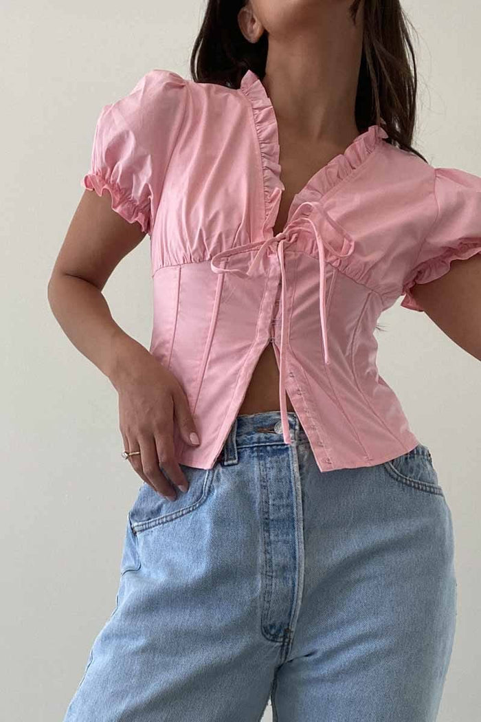 Puff Sleeve V-Neck Crop Top