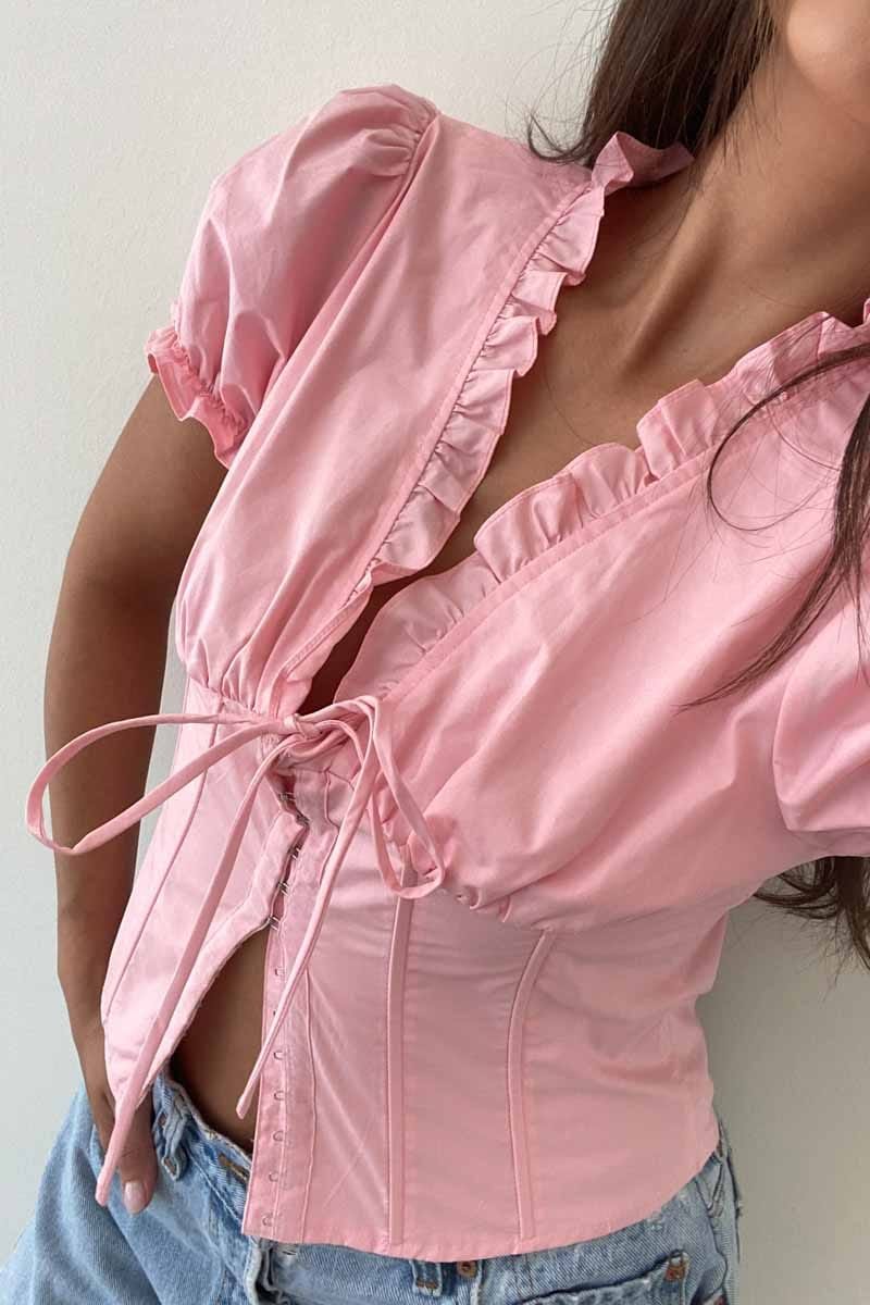 Puff Sleeve V-Neck Crop Top