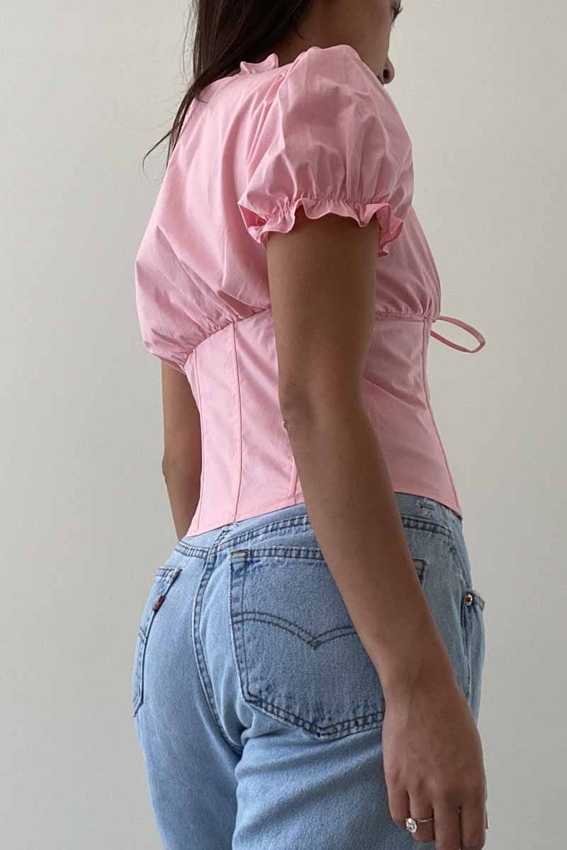 Puff Sleeve V-Neck Crop Top