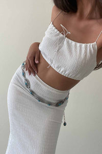 Woven Crepe Crop Top And Midi Skirt Set