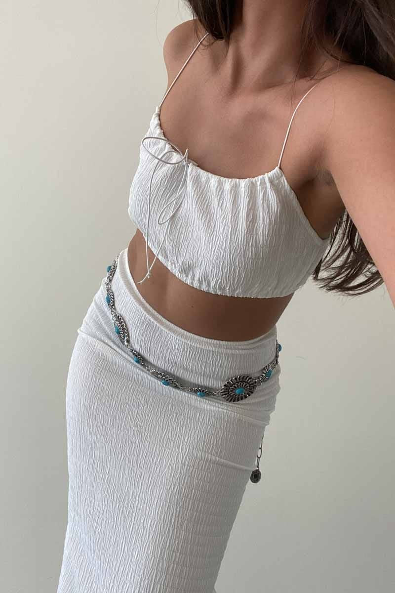 Woven Crepe Crop Top And Midi Skirt Set