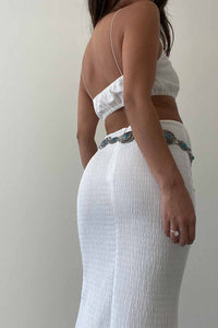 Woven Crepe Crop Top And Midi Skirt Set