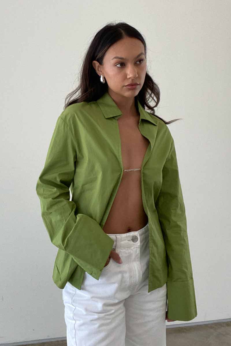 Chain Detail Long Sleeve Collar Top