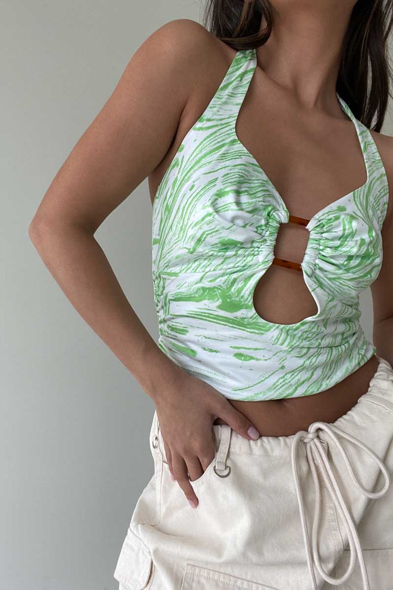 Marble Print O-Ring Halter Top