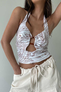 Marble Print O-Ring Halter Top
