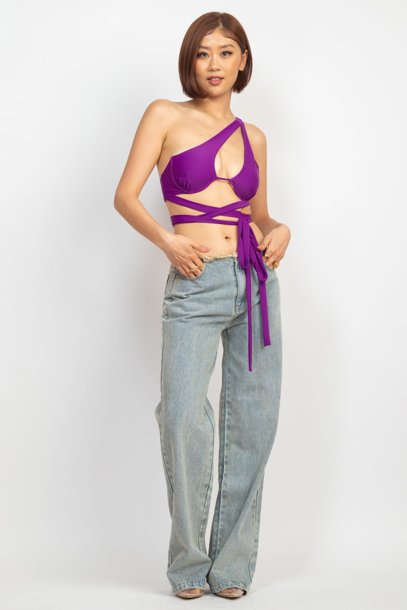 One Shoulder X Cross Straps Bra Top - TheOures