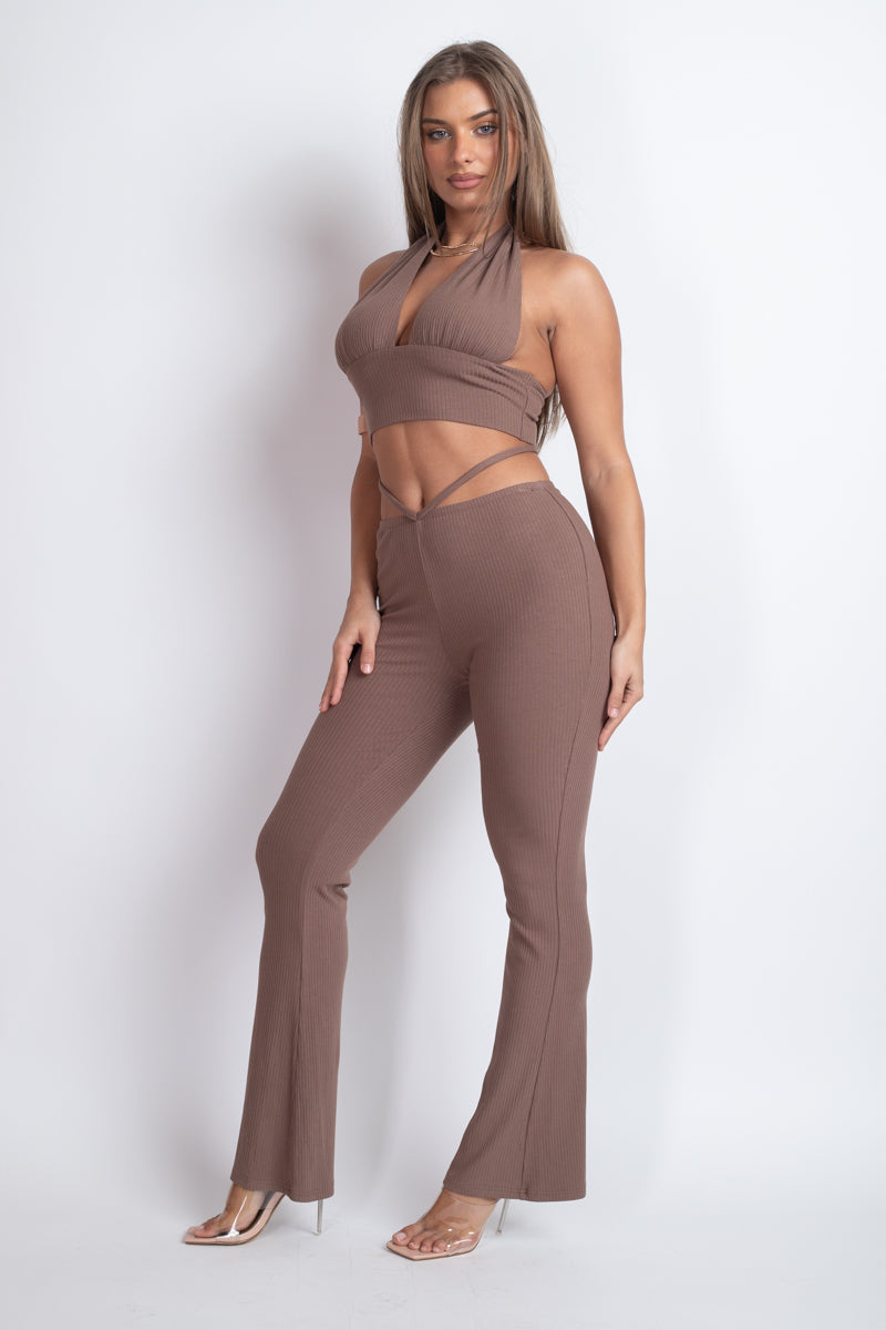 Knit Halter Tie Top and Pants Set