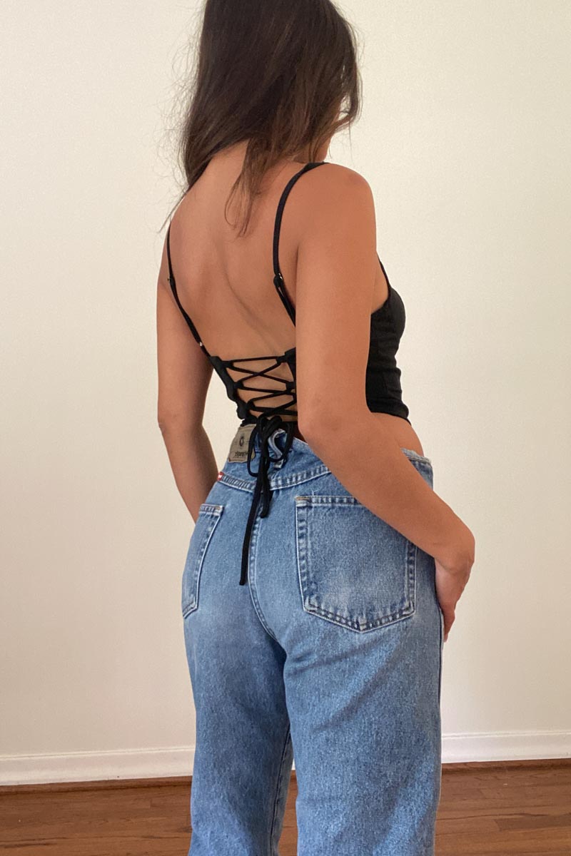 Wave Neckline Knit Corset Top
