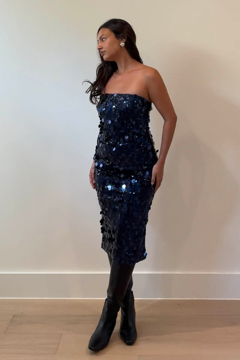 Sequin Strapless Midi Dress