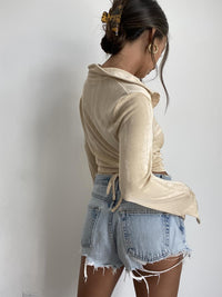 Ruched Button Up Slinky Knit Top