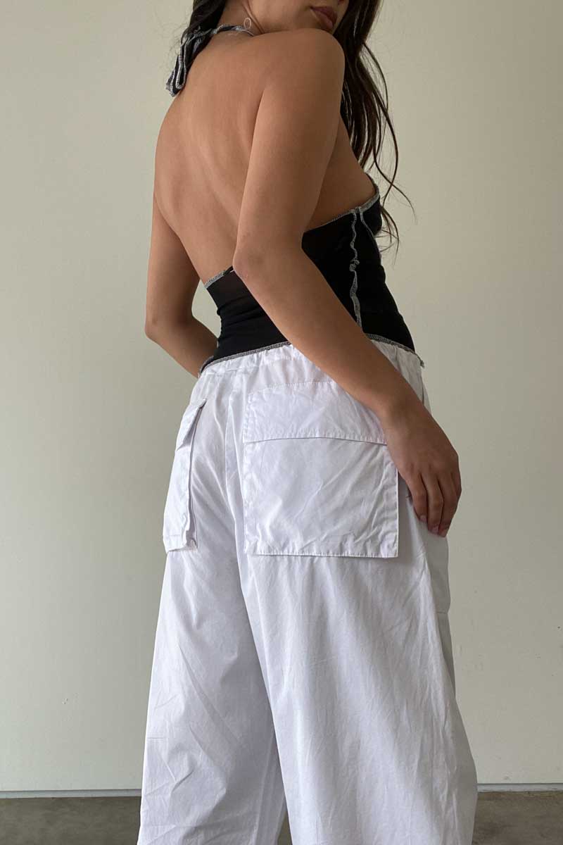 Contrast Stitch Sheer Self Tie Halter Top