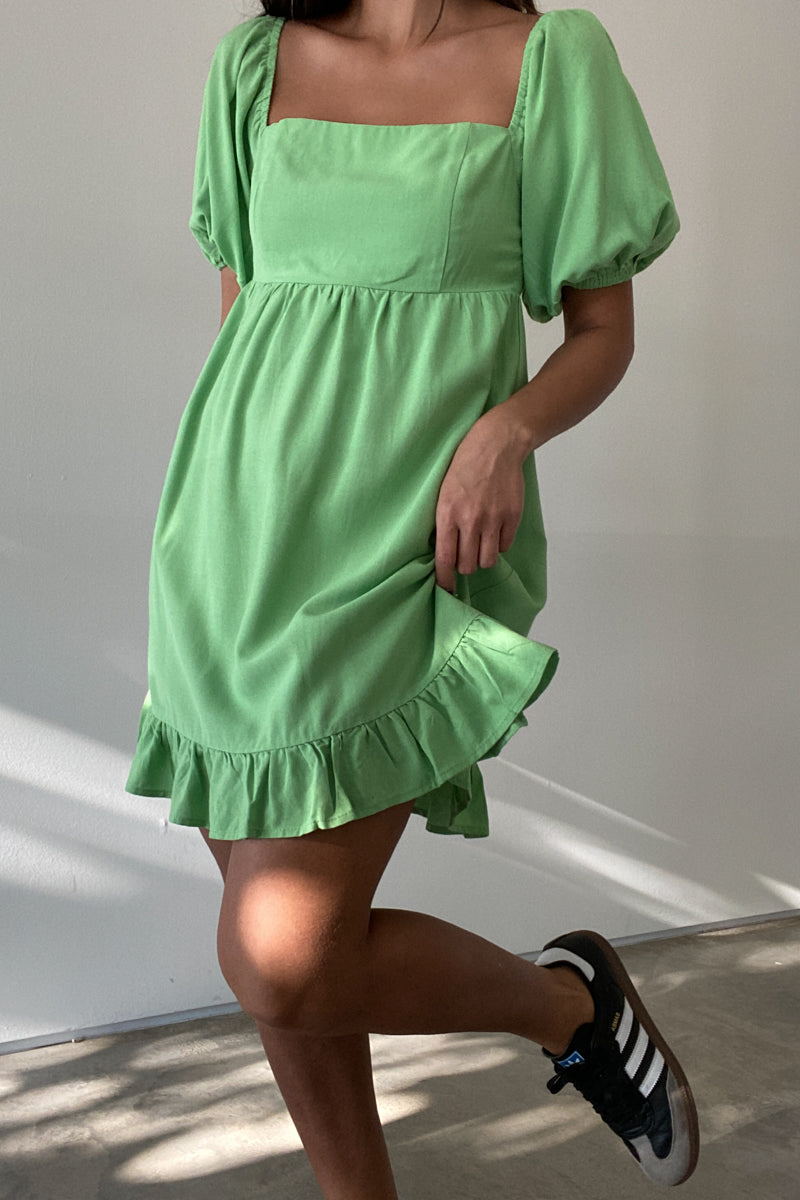 Puff Shoulder Square Neck Mini Dress