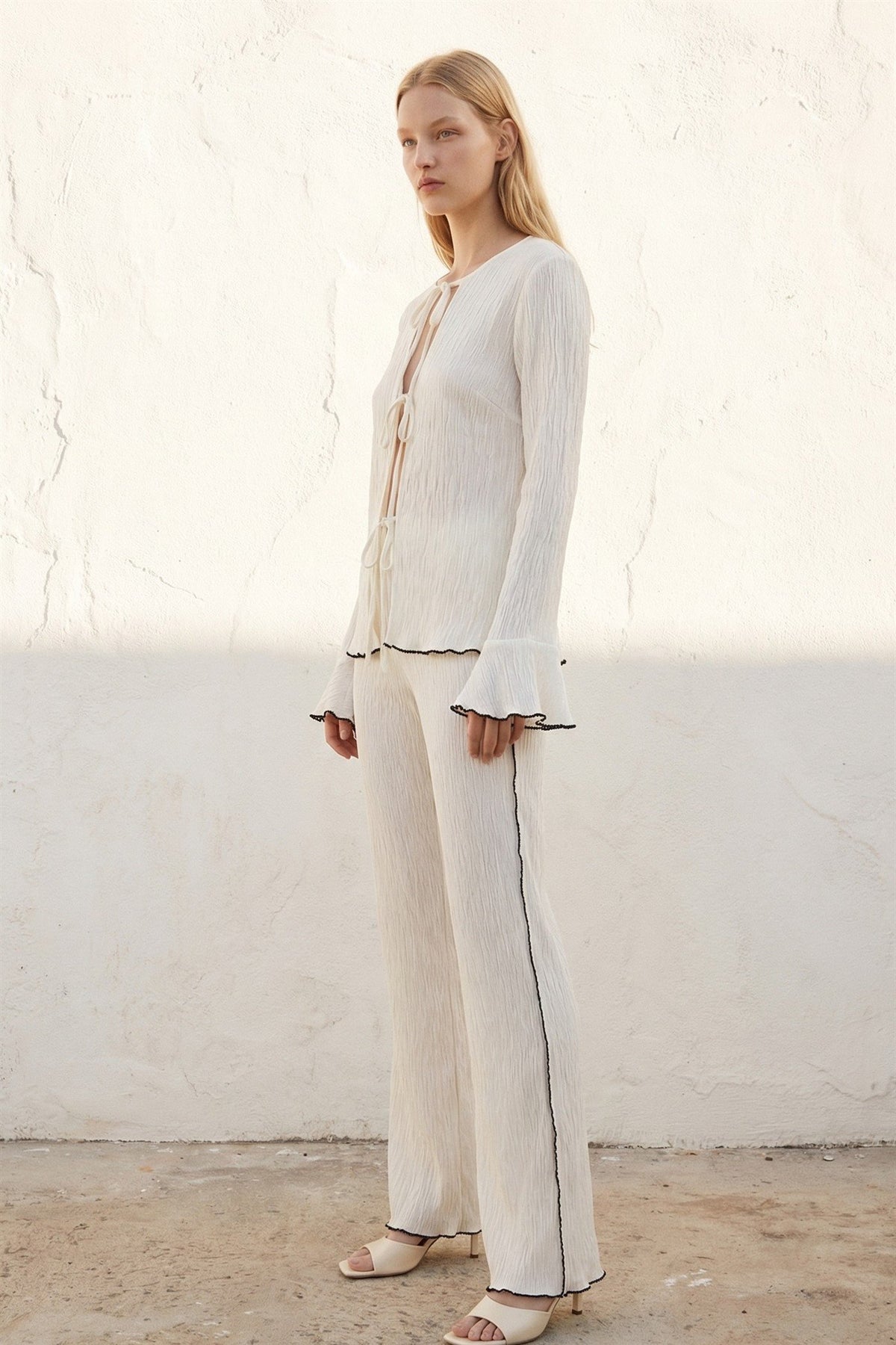 Crinkle Front Tie Top & Pants Set