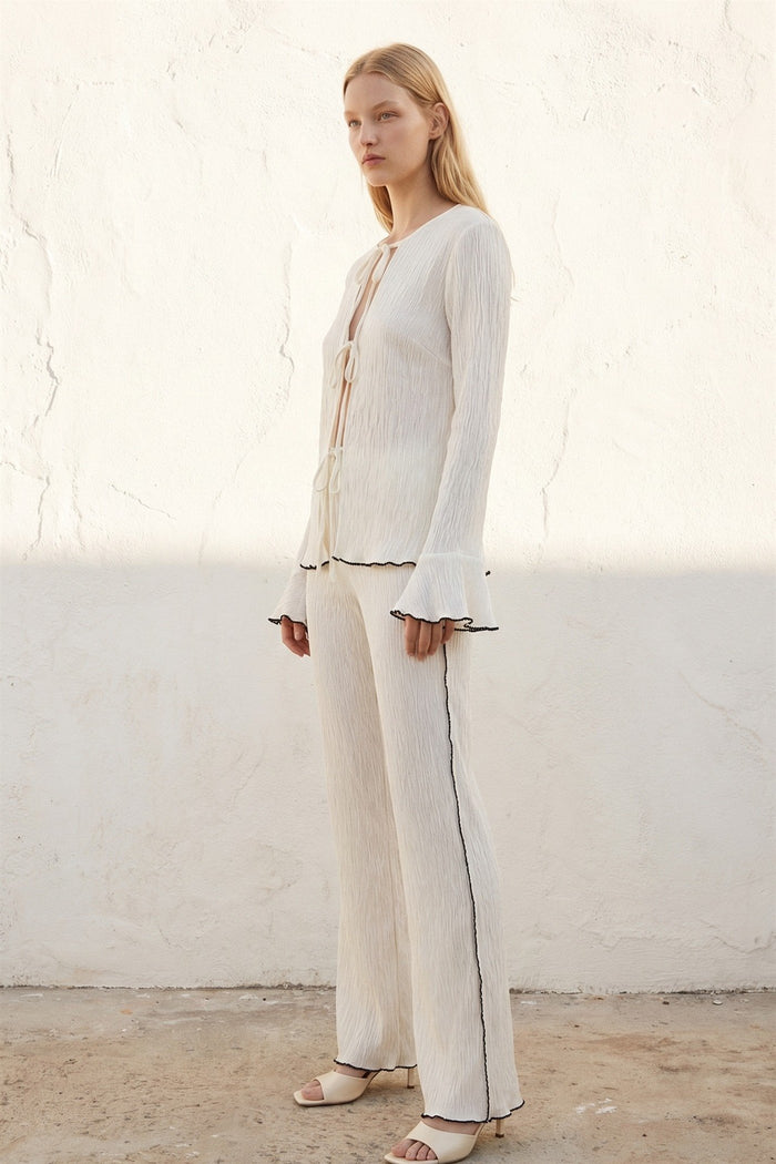 Crinkle Front Tie Top & Pants Set