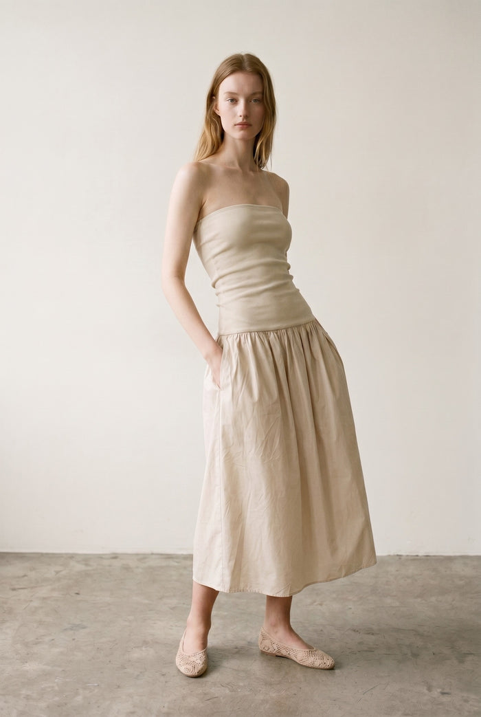 Ribbed Knit Strapless Midi Dress