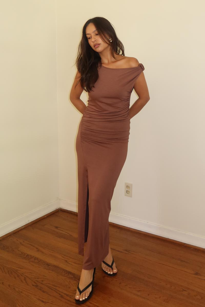 Sleeveless Side Slit Ruched Dress