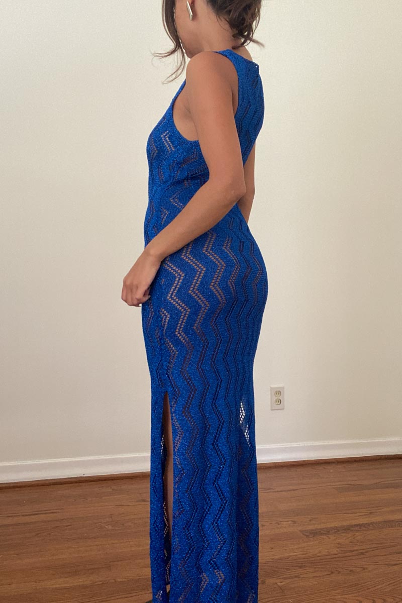 Knit Crochet Maxi Dress | Viscose Summer Style Blue / Large Knit Crochet Maxi Dress | Viscose Summer Style Blue / Large