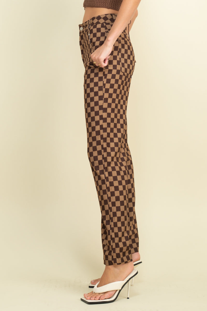 Checkerboard Corduroy Straight-leg Pants with Pockets - TheOures