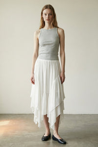 Mid Elastic Waist Asymmetrical Hem Maxi Skirt
