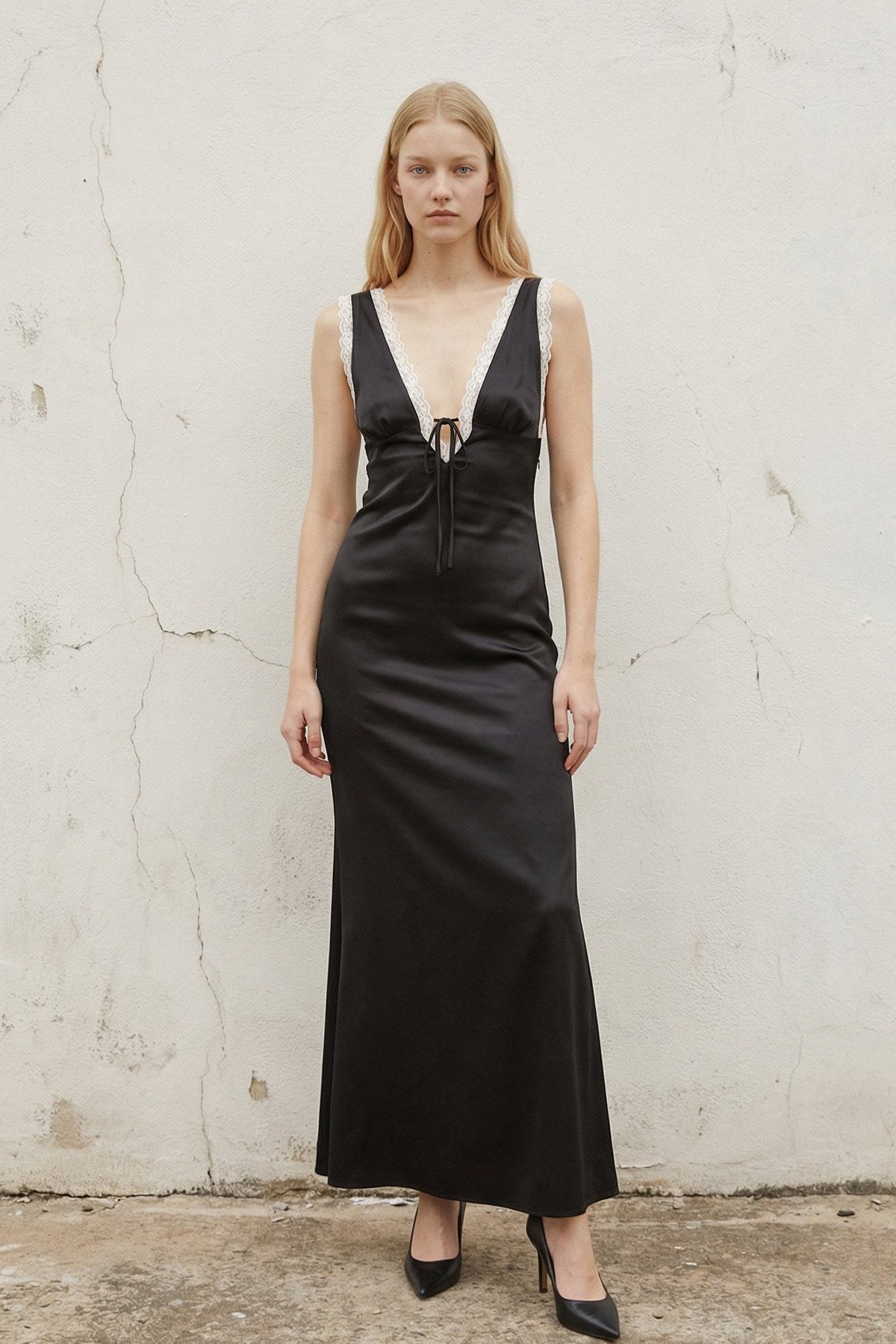 Satin V Neck Maxi Dress