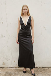 Satin V Neck Maxi Dress