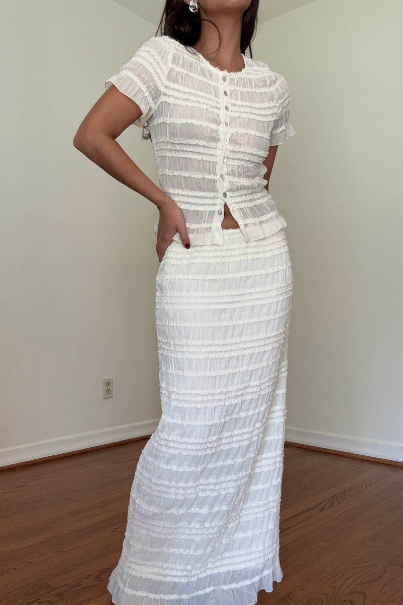 Crinkle Shirred Top Midi Skirt Set