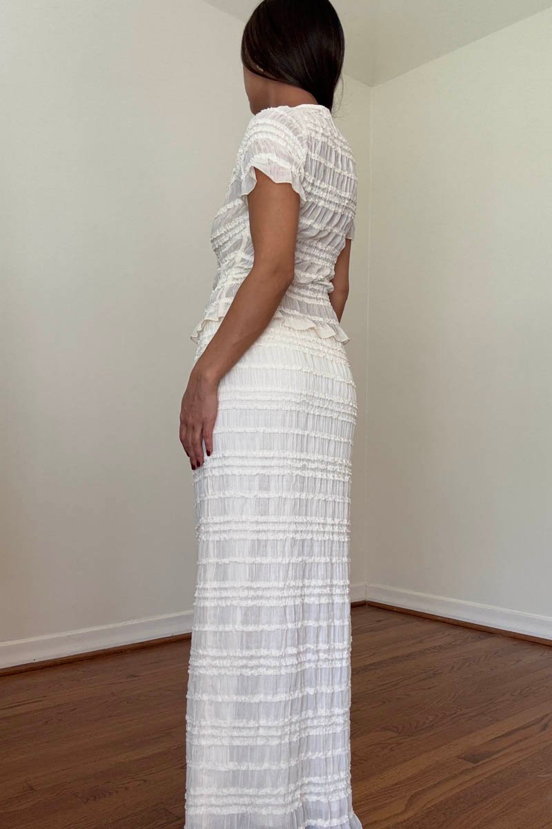 Crinkle Shirred Top Midi Skirt Set