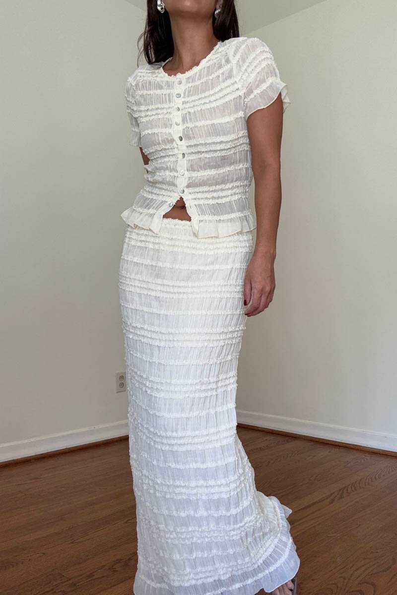 Crinkle Shirred Top Midi Skirt Set