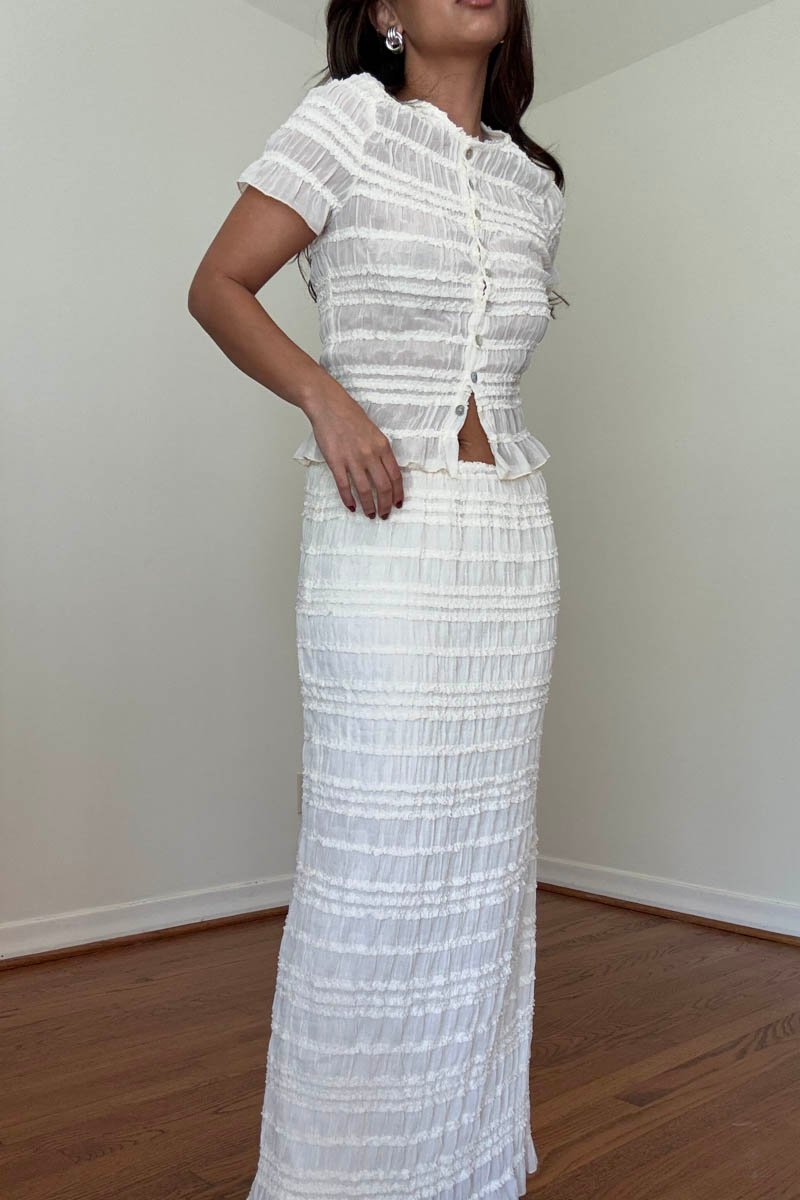 Crinkle Shirred Top Midi Skirt Set