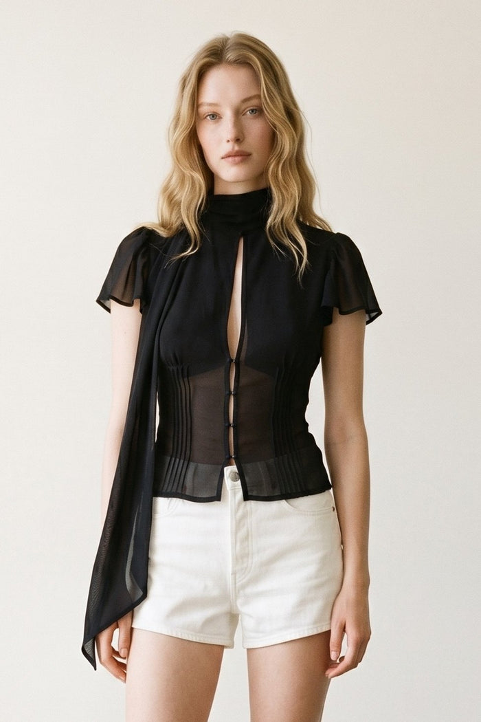 Keyhole Detail Short Sleeve Top