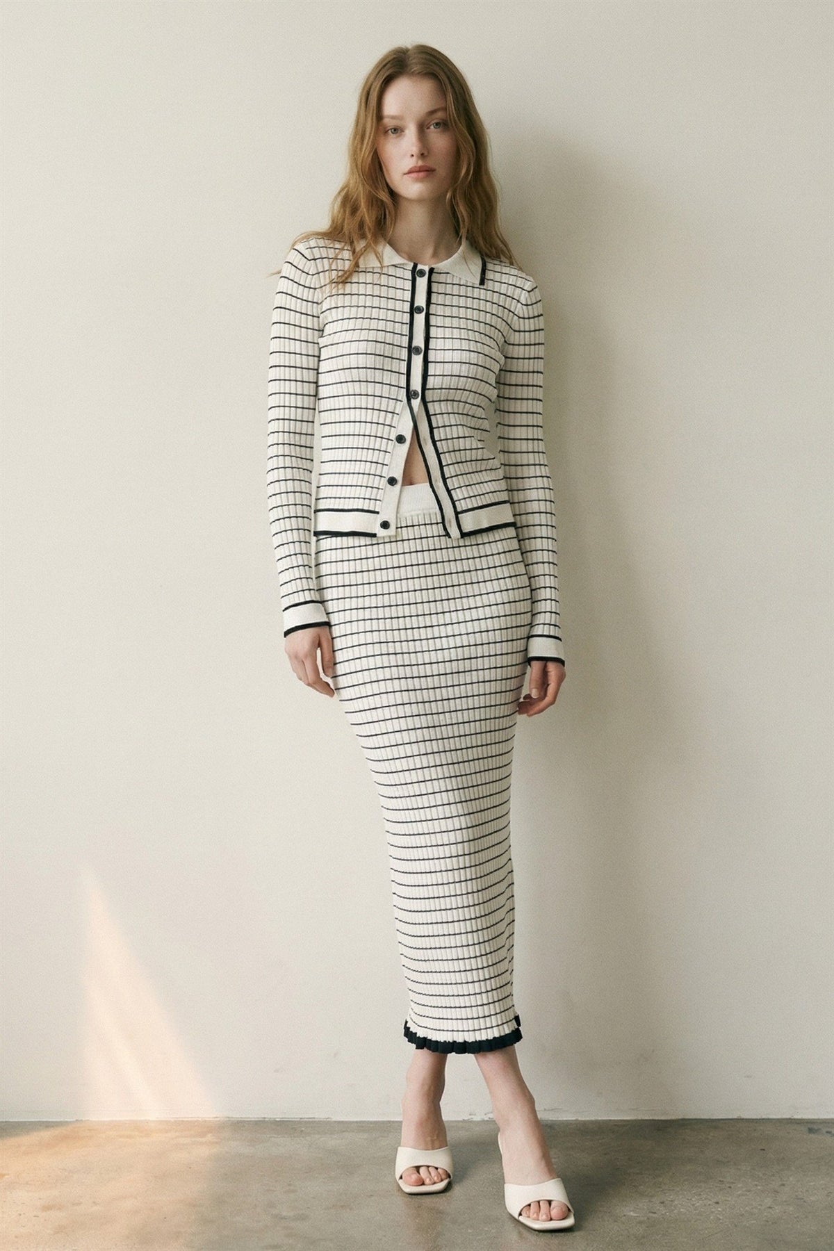 Striped Knit Cardigan Maxi Skirt Set