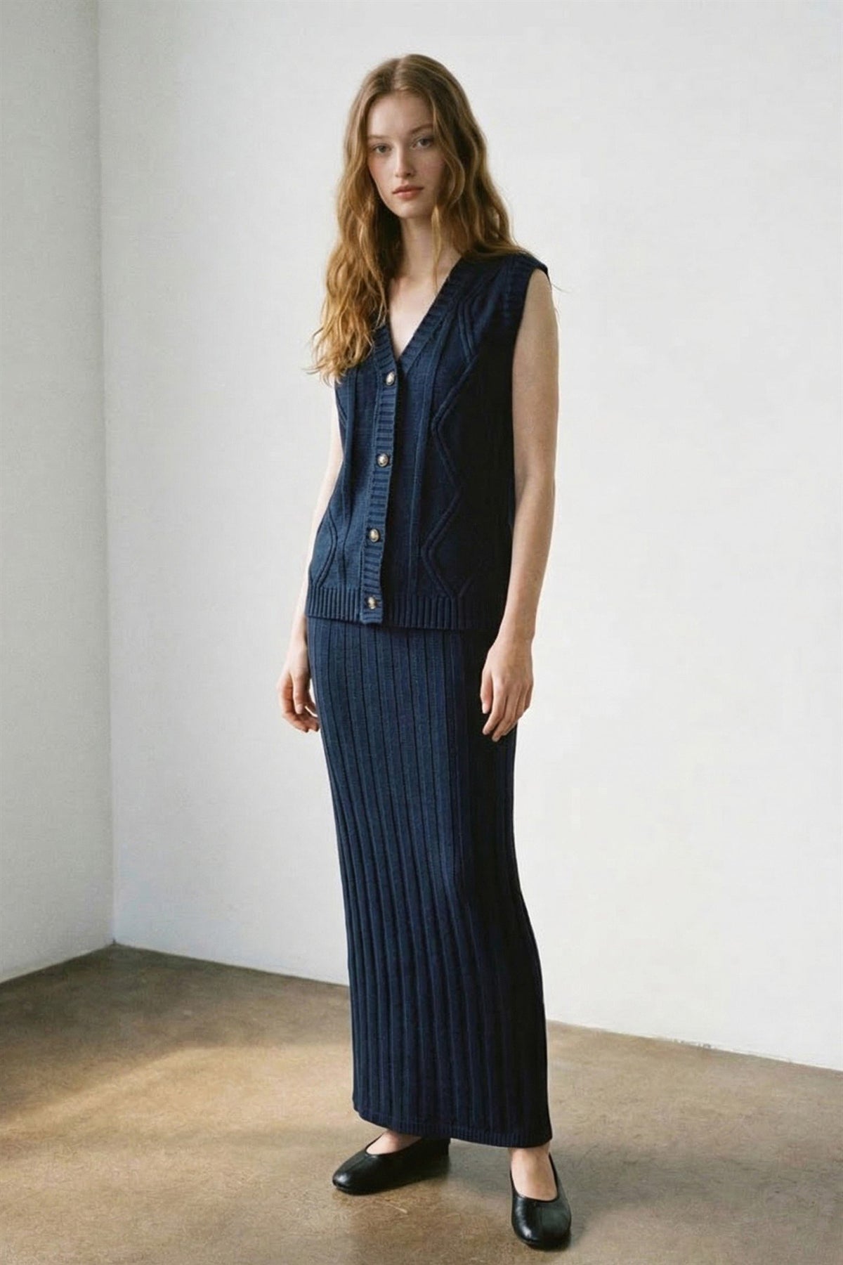 Knit Vest Top And Maxi Skirt Set