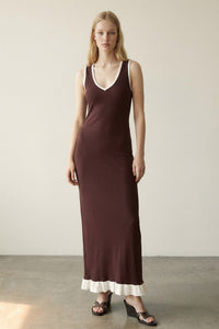 Knit V-Neck Frill Hem Maxi Dress