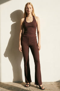 Ribbed Knit Halter Top Flare Pants Set