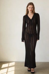 Crochet Knit Button Down Bodycon Maxi Dress