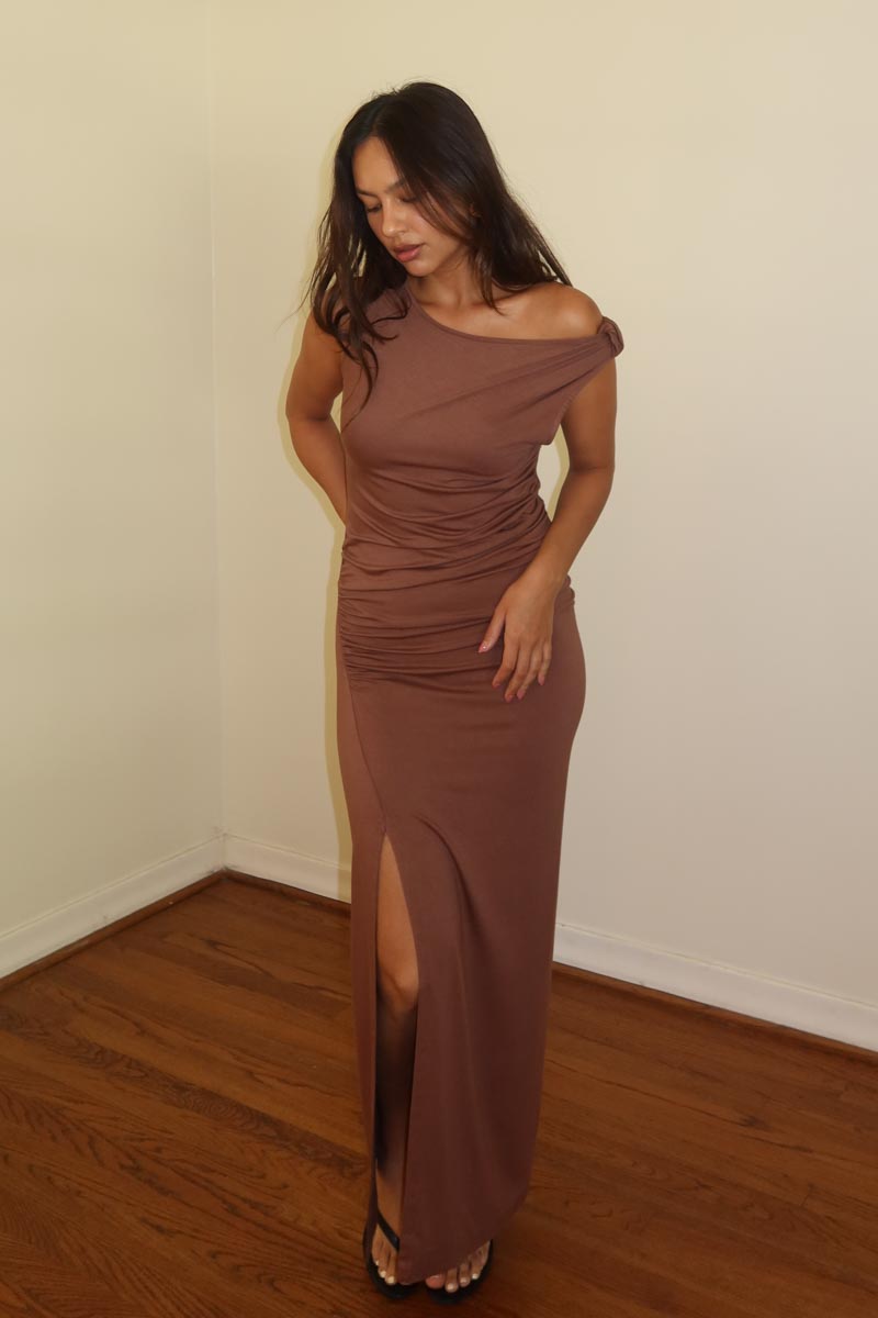 Sleeveless Side Slit Ruched Dress