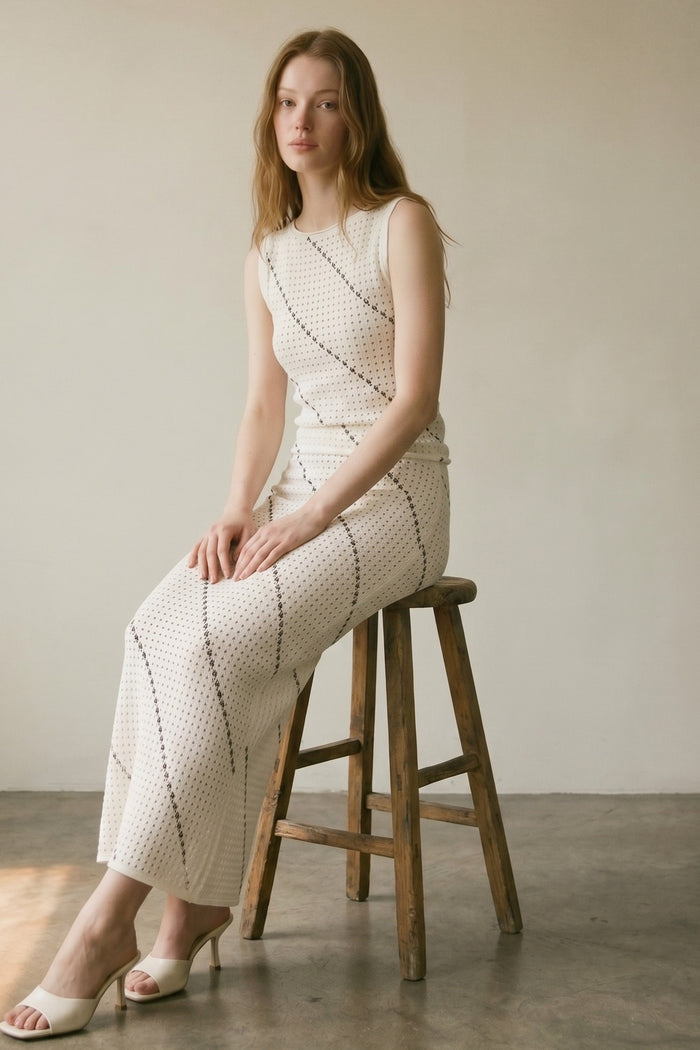 Crochet Knit Tank Top Midi Skirt Set