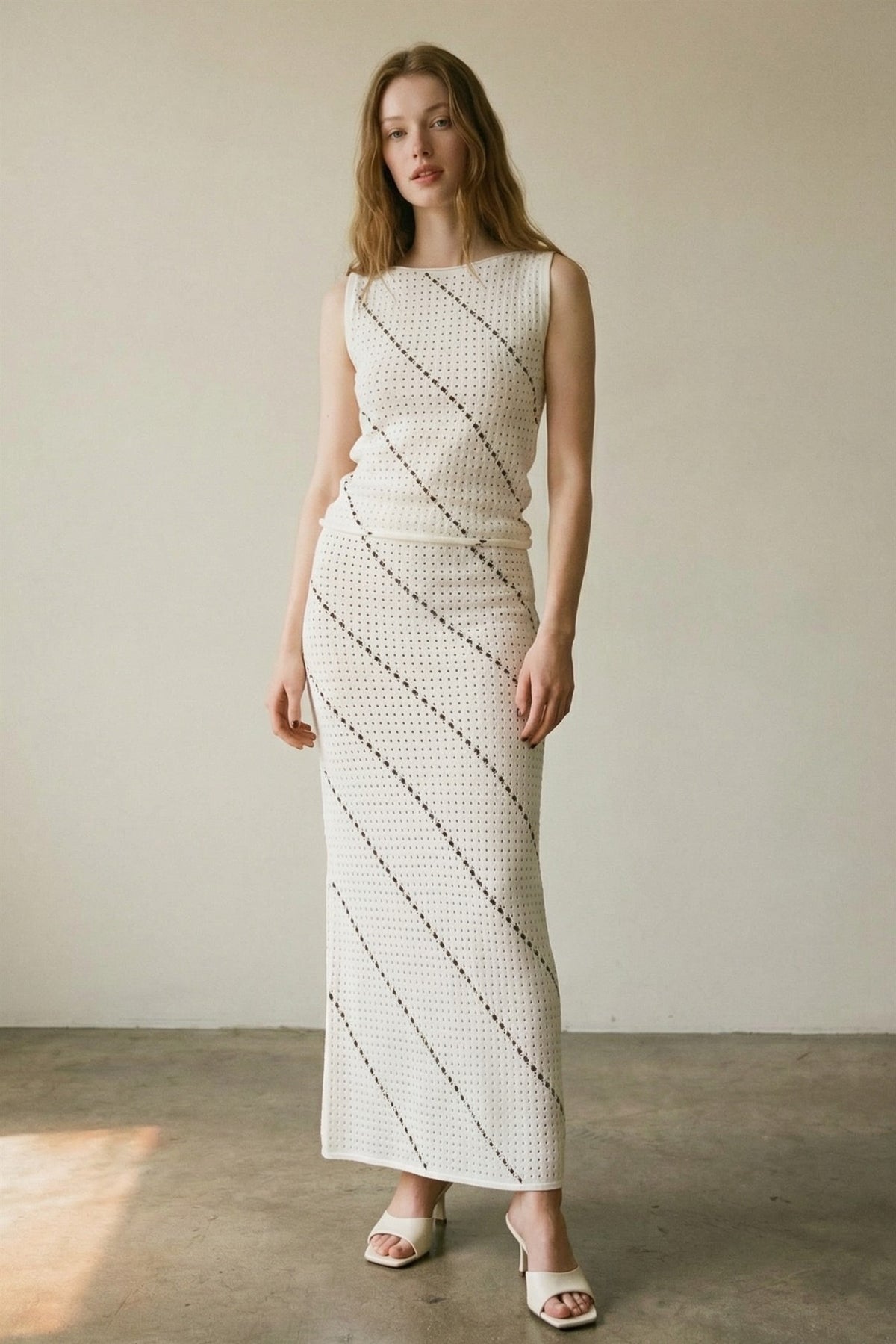 Crochet Knit Tank Top Midi Skirt Set